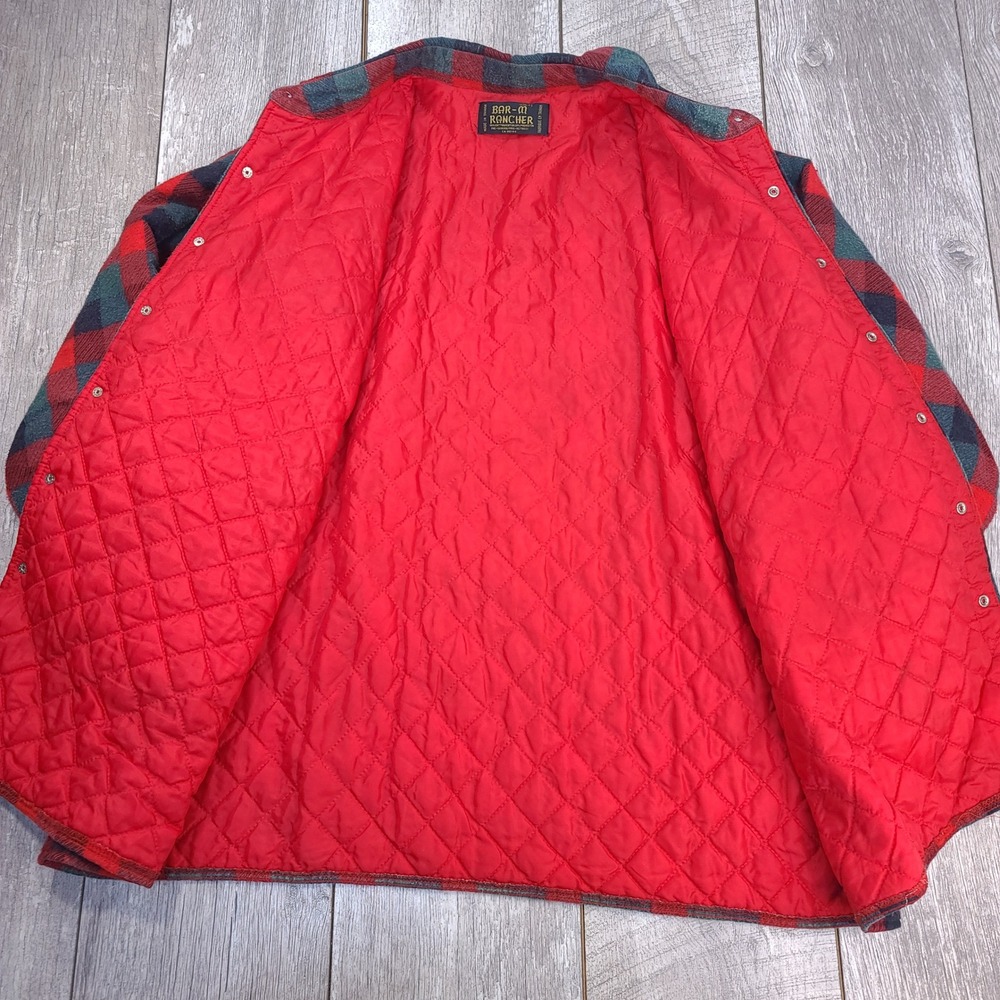Bar-M Rancher Shirt Jacket Mens 2XL Red Plaid Quilted Flannel Snap Front - Picture 2 of 8